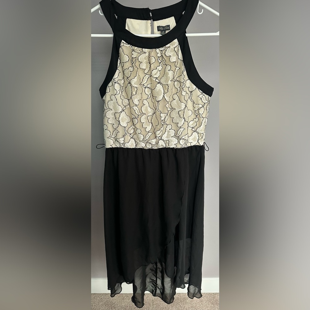 LILY ROSE Size MEDIUM Elegant Black and Cream Lace Dress